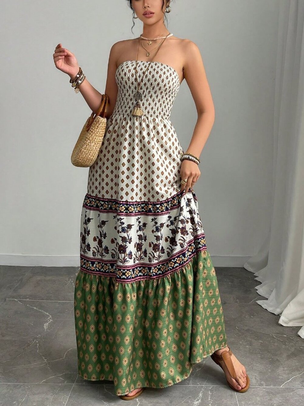 Apricot Boho Women's tube top maxi dress - Picture 4 of 6